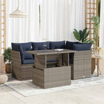 5 Piece Garden Sofa Set with Cushions Grey Poly Rattan Acacia 3326152