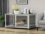 Indoor Dog Crate Furniture, Side End Table, with Soft Washable Cushion, Lockable Doors, for Small T3398P376390