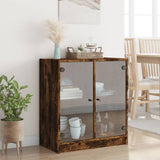 Side Cabinet with Glass Doors Smoked Oak 68x37x75.5 cm 836424