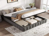 4ft6 Double Upholstered Storage Bed Frame, No Headboard Linen Bed Frame with Hydraulic Storage, N652P396290G