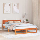 Bed Frame with Headboard Wax Brown 140 x 200 cm Solid Pine Wood 873273