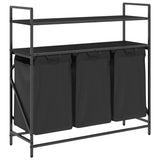 Laundry Basket 3 Compartments with Shelves Black Oak 859080