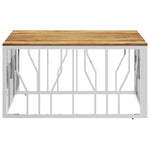 ZNTS Coffee Table Silver Stainless Steel and Solid Wood Acacia 350063