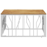 ZNTS Coffee Table Silver Stainless Steel and Solid Wood Acacia 350063