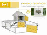 Indoor Rabbit Hutch, Guinea Pig Cage, with Slide-Out Tray, Large Fenced Area - Light Grey T3398P347611