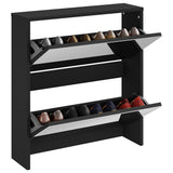 Shoe Cabinet with Mirror 2-Layer Black 63x17x67 cm 342629