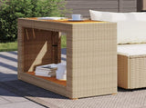 Garden Side Table with Wooden Top Beige 100x40x75 cm Poly Rattan 366308