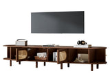 180*40*40cm Oval TV Stand in Dark Walnut, Rattan Design, Two Cabinet Doors, Two Sliding Doors, TV N605P439650N