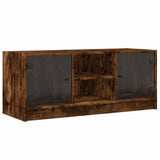 TV Cabinet with Glass Doors Smoked Oak 102x37x42 cm 836375