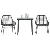 3 Piece Garden Dining Set Black Poly Rattan Glass 3334436