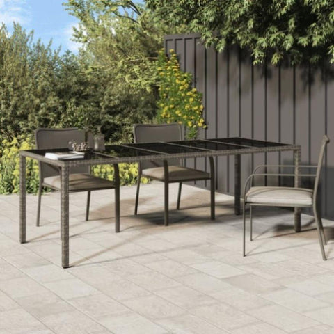 Garden Table Grey 250x100x75 cm Tempered Glass and Poly Rattan 316727