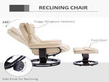 360&deg Swivel Recliner Chair with Footstool, PU Leather Manual Recliner Armchair with Solid Wood T3398P328126