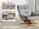 PU Leather Swivel Recliner Chair with Footstool, Wooden Base and Storage for Living Room, Light Grey T3398P423085