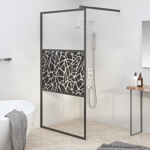 Walk-in Shower Wall 115x195cm ESG Glass with Stone Design Black 151883