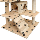 Cat Tree with Sisal Scratching Posts 125 cm Paw Prints Beige 170478