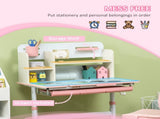 Kids Desk and Chair Set, with Storage Shelves, Washable Cover, for Ages 3-12 Years - Pink T3398P347715