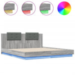 ZNTS Bed Frame with LED without Mattress Grey Sonoma 160x200 cm 3210001