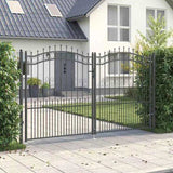 Fence Gate with Spear Top with Lock Grey 305 x 175 cm Steel 42009046