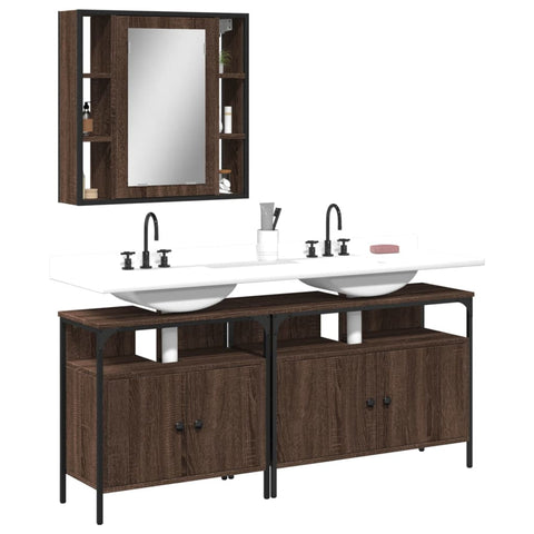 ZNTS 3 Piece Bathroom Cabinet Set Brown Oak Engineered Wood 3214729