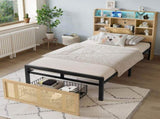 Wooden bed, With charging port and LED strip light, 3ft single bed 90190cm, Storage compartments in N604P336373N