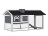 Wooden Rabbit Hutch and Run with Sliding Tray, Ramp, Water-resistant Roof, for 2-4 Rabbits, Grey T3398P350055