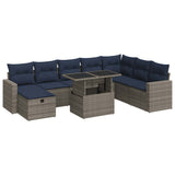 9 Piece Garden Sofa Set with Cushions Grey Poly Rattan 3327841