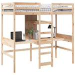 ZNTS Loft Bed Frame with Desk and Shelves 90x200cm Solid Wood Pine 3308541