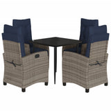 5 Piece Garden Dining Set with Cushions Grey Poly Rattan 3213045