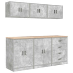 ZNTS Garage Cabinets 6 pcs Concrete Grey Engineered Wood 3328344