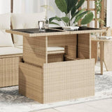 Garden Table with Glass Top Beige 100x55x73 cm Poly Rattan 366059