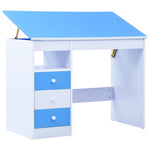 ZNTS Children Drawing Study Desk Tiltable Blue and White 287446