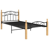 Bed Frame without Mattress Black Metal&Solid Oak Wood 90x200 cm 324911
