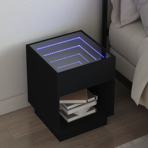 ZNTS Bedside Table with Infinity LED Black 40x40x50 cm 3284078