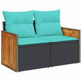 5 Piece Garden Sofa Set with Cushions Black Poly Rattan Acacia 3327655