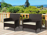 2 Pieces Outdoor PE Rattan Dining Chairs Set with Cushion, Garden Armchair with Armrests, High T3398P320070