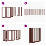 Dog Gate with Door Foldable 4 Panels Brown 320 cm Poplar Wood 352203