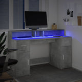 Desk with LED Lights Concrete Grey 140x55x91 cm Engineered Wood 3309423