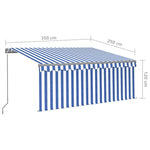 ZNTS Manual Retractable Awning with Blind 3.5x2.5m Blue&White 3069396