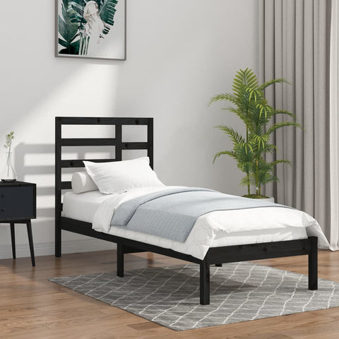 ZNTS Bed Frame Black Solid Wood 75x190 cm Small Single 3105759