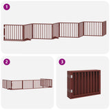 Dog Gate with Door Foldable 8 Panels Brown 640 cm Poplar Wood 3155578