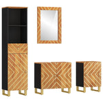 ZNTS 4 Piece Bathroom Cabinet Set Brown and Black Solid Wood Mango 3206291