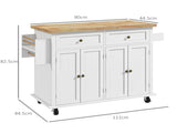 Rolling Kitchen Island Storage Trolley with Rubber Wood Top & Drawers for Dining Room, White T3398P329526