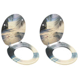 WC Toilet Seats with Lid 2 pcs MDF Beach Design 3056410