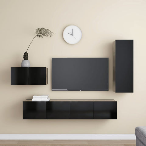 4 Piece TV Cabinet Set Black Engineered Wood 3078783