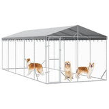 Outdoor Dog Kennel with Roof Silver 3x7.5x2.5 m Galvanised Steel 3190489