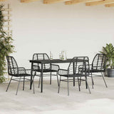 5 Piece Garden Dining Set Black Poly Rattan Glass 3334437
