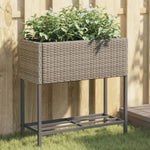 ZNTS Garden Planters with Shelf 2 pcs Grey 70x28x70 cm Poly Rattan 3210512