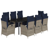 9 Piece Garden Dining Set with Cushions Grey Poly Rattan 3213489