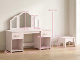 Kids Dressing Table, Kids Vanity Table and Chair Set with Tri-Folding Mirror, 2 Drawers, 2 Cabinets T3398P548791