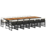 13 Piece Garden Dining Set with Cushions Black Poly Rattan 3210771